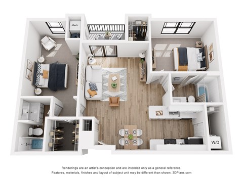 Floor plan for 2 beds, 2 baths, 1006 sqft